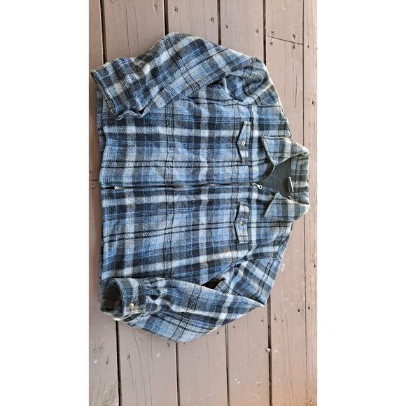 fashion bug Medium wool plaid bomber jacket blue and white RN 64578 - Picture 1 of 5